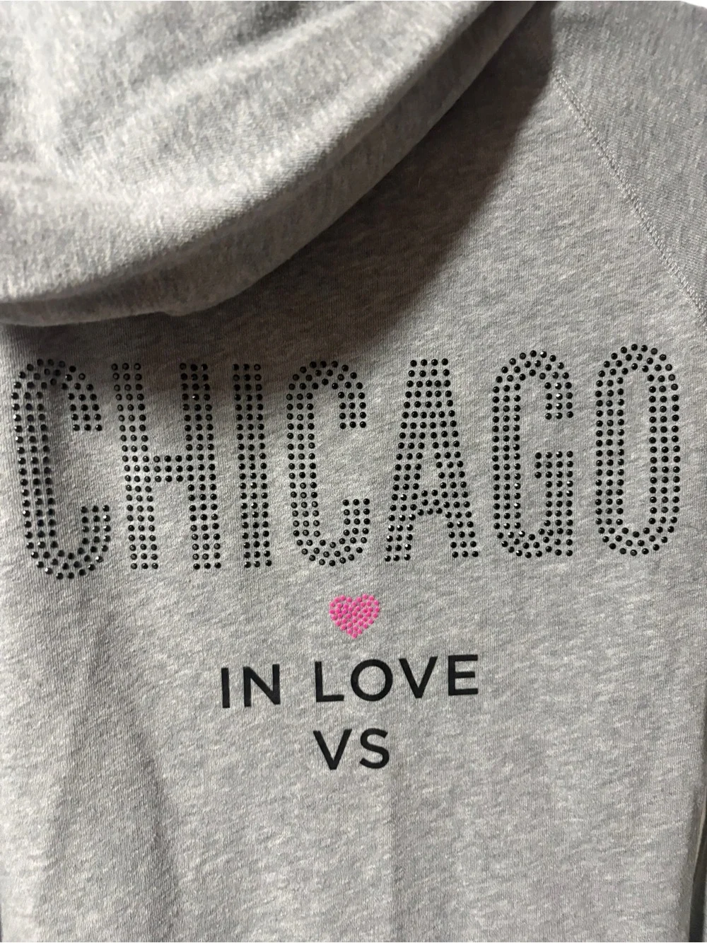 Victoria's Secret Gray Chicago Zip-Up Hoodie Sweatshirt with Bling